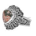 Ocean Jasper Pear Shape Gemstone avec Sterling Silver Vintage Style Designer Ring Disponible au meilleur prix